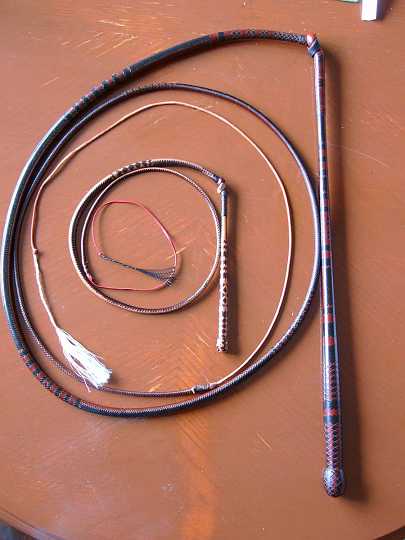 P1180130.JPG - 24X24 plait stockwhip with !6X12 plait scaled miniture stockwhip